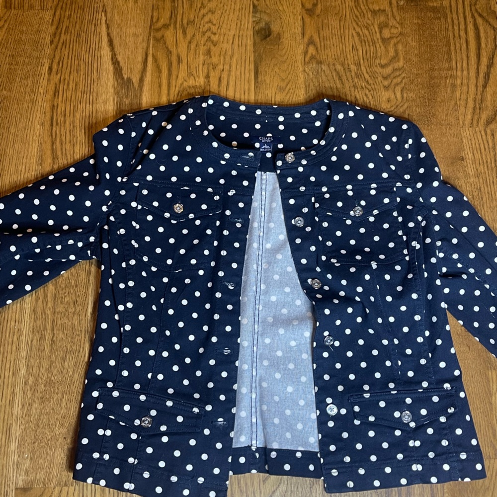 Vintage Chaps Navy and White Polka Dot Jacket